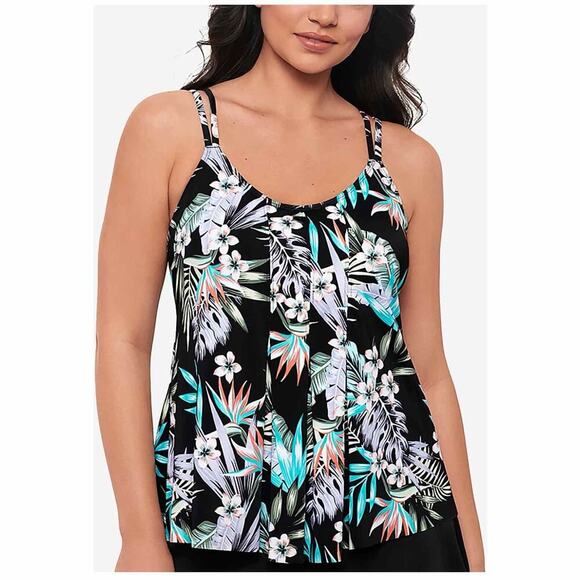 Swim Solutions Bring Me Flowers Pleated Front Tankini Swim Top Size 16 - Picture 7 of 8